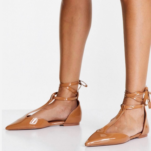 NEW/NEVER WORN ASOS DESIGNS LEAF T-Bar BALLET FLATS w/TIE LEG M - Picture 2 of 5